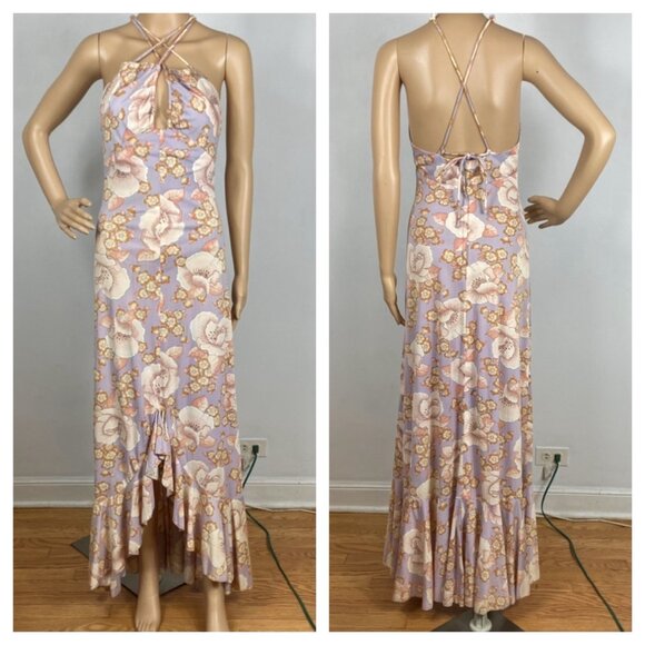 Vtg 1970s Silky Jersey Dress Sz XS Multi-way Straps Disco X Boho Goddess - Picture 1 of 11